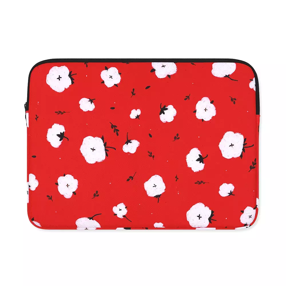 Red Cotton Floral Graphic Laptop Sleeves 11 13 15 inch Cases Protective Skins Covers Handbags Square Pouches Designer Artist Pri