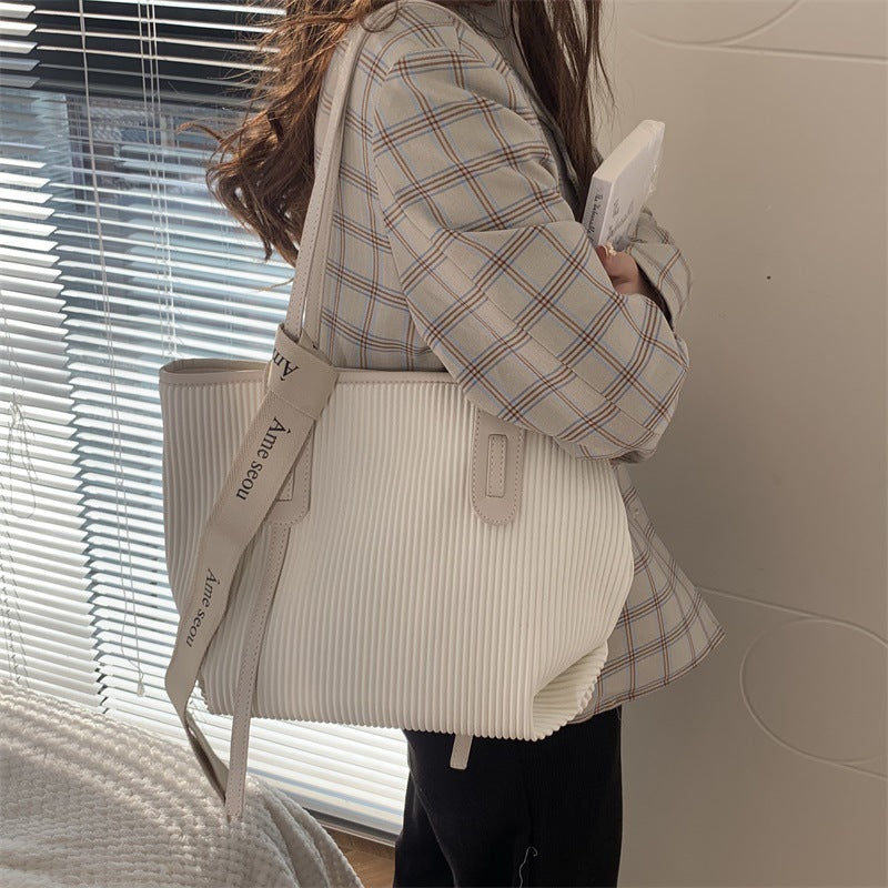 Ribbed White Tote Bag