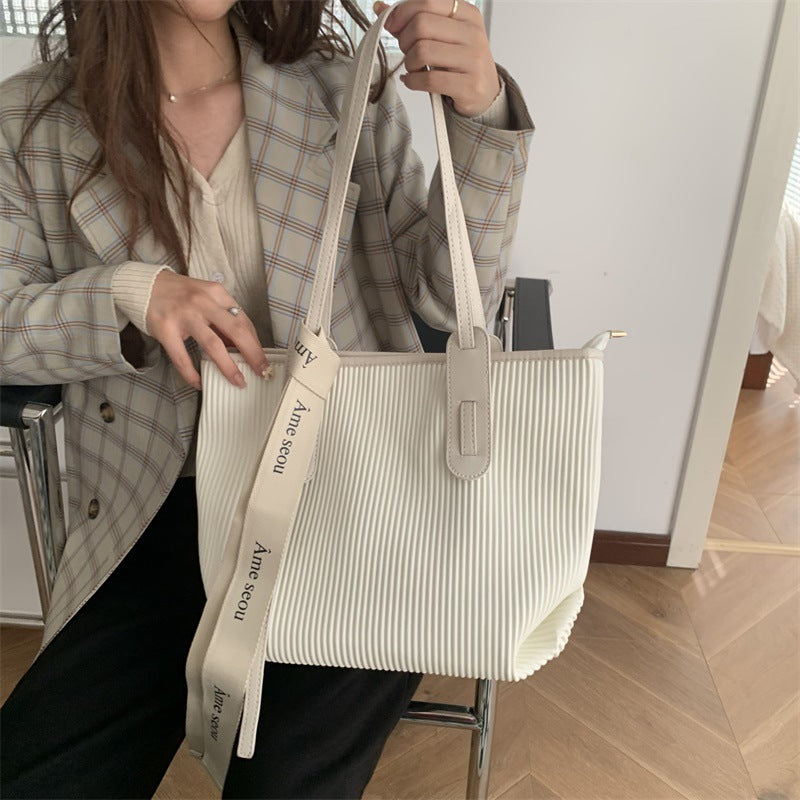 Ribbed White Tote Bag