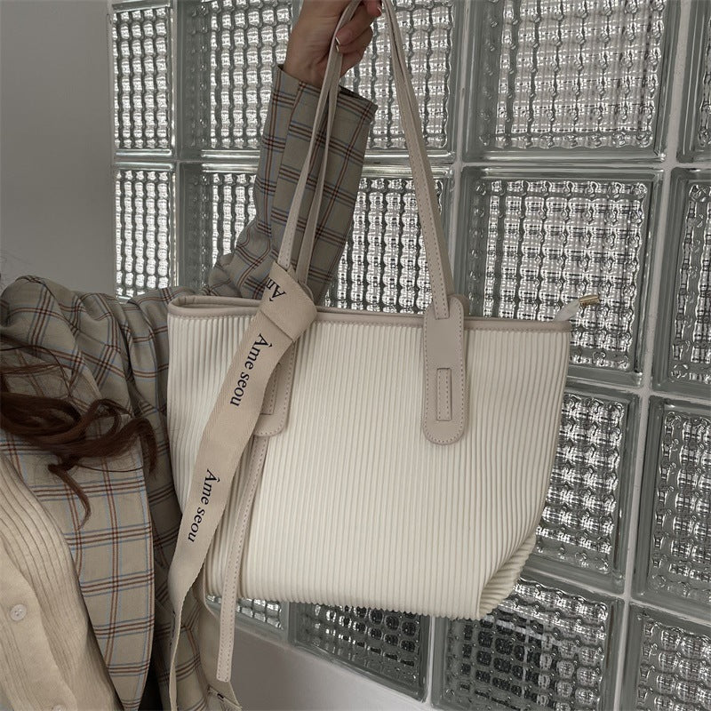 Ribbed White Tote Bag