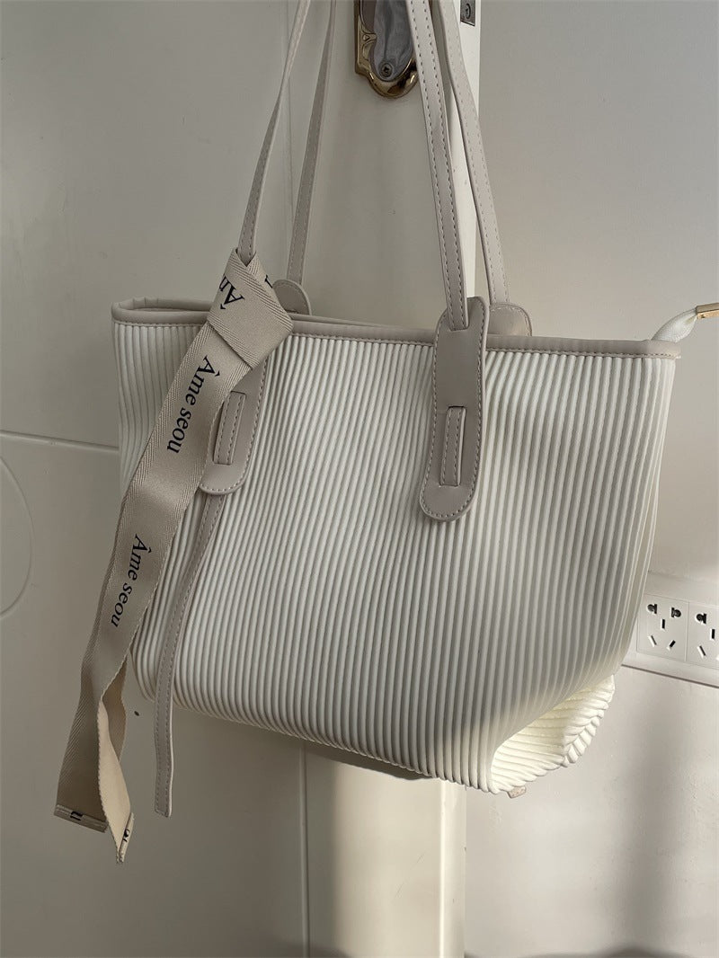 Ribbed White Tote Bag