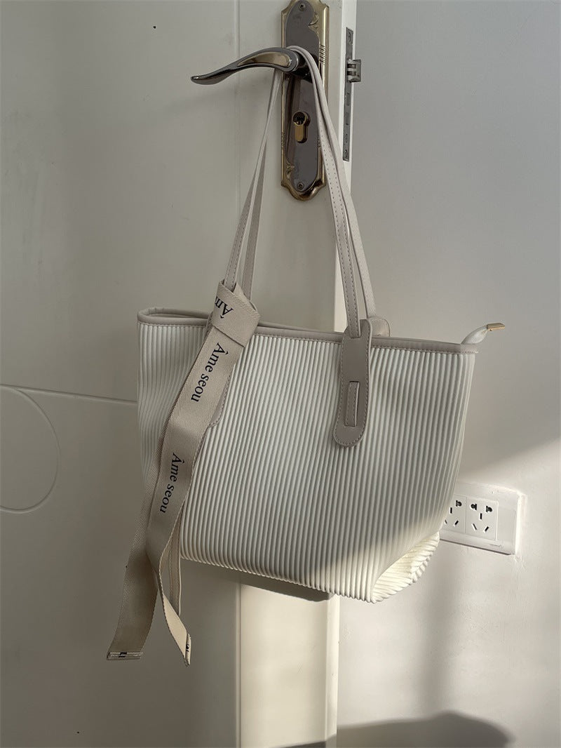 Ribbed White Tote Bag