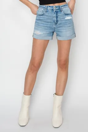 RISEN Distressed Mid-Rise Waist Denim Shorts