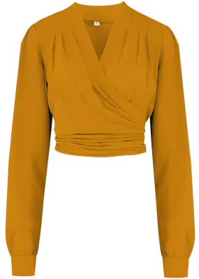 Rock N Romance Darla Long Sleeve 40's Wrap Blouse Mustard