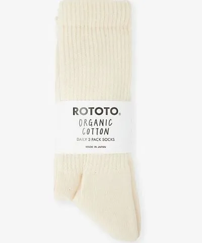 Rototo Mens Ecru Daily pack of three cotton-blend knit socks