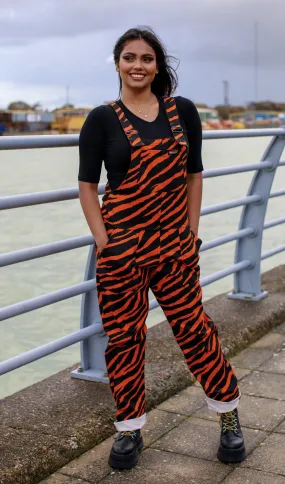 Run & Fly – Orange Zebra Print Stretch Twill Dungarees