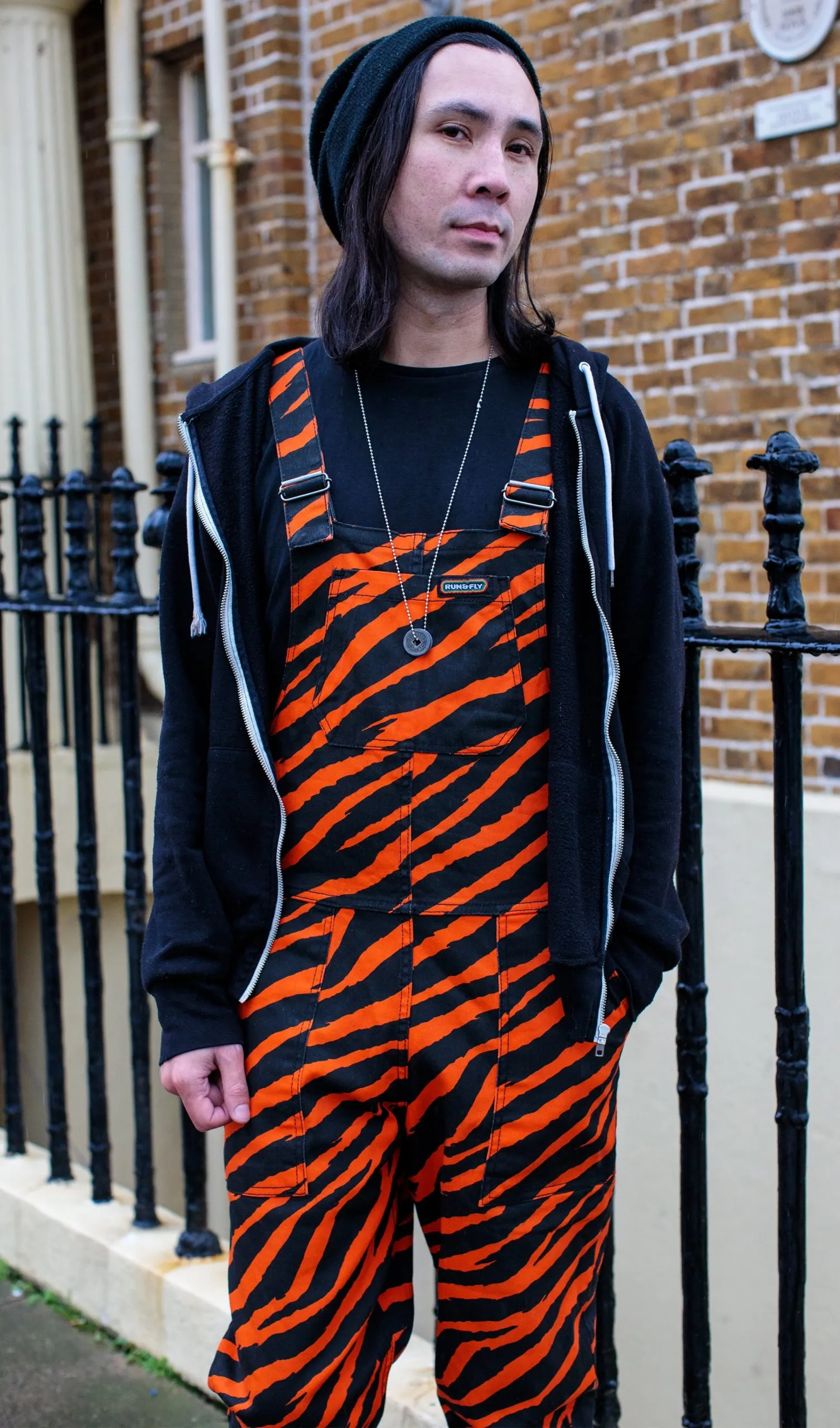 Run & Fly – Orange Zebra Print Stretch Twill Dungarees