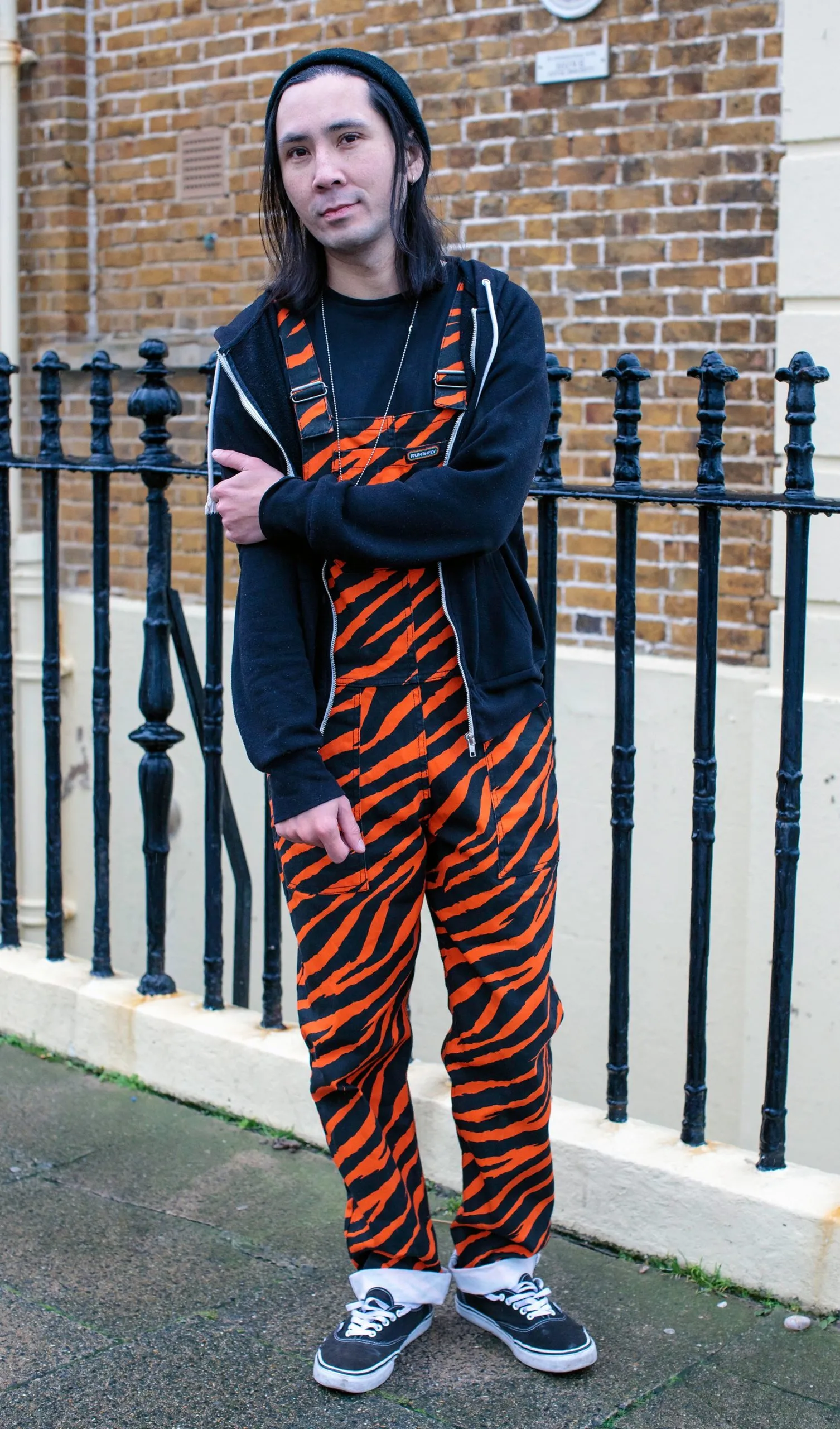 Run & Fly – Orange Zebra Print Stretch Twill Dungarees