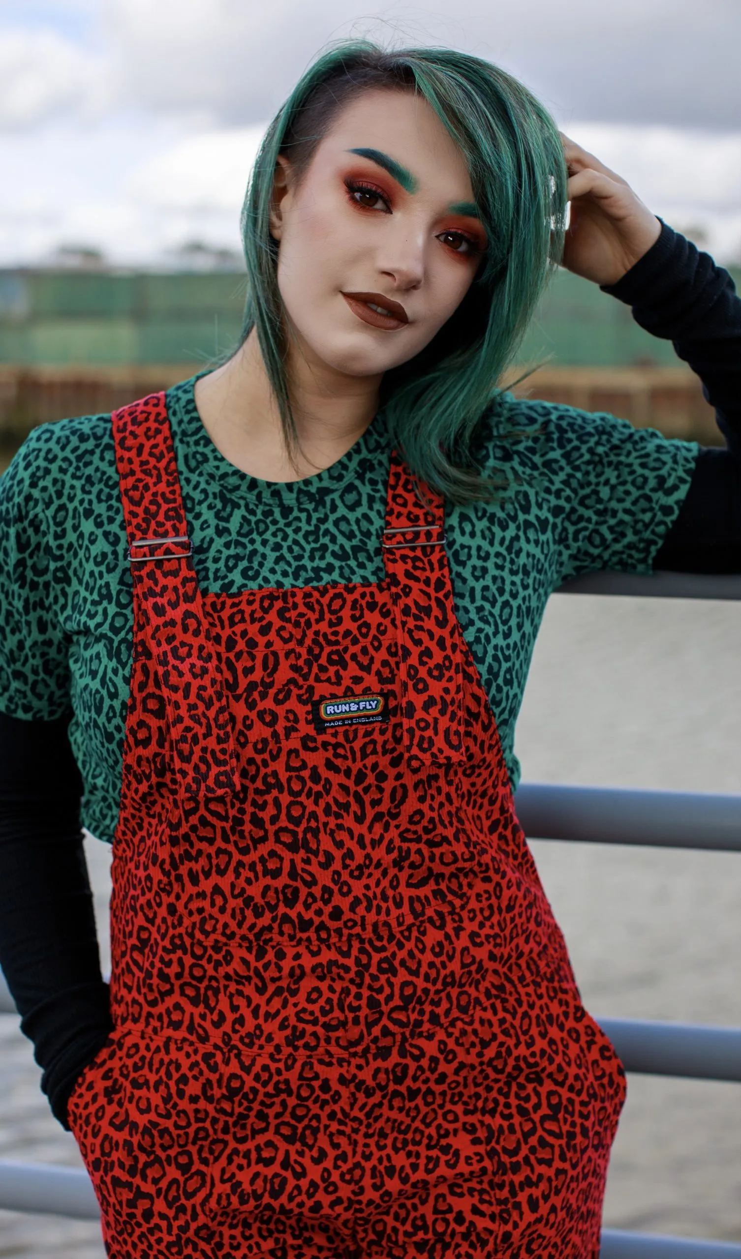 Run & Fly – Red Leopard Print Corduroy Dungarees