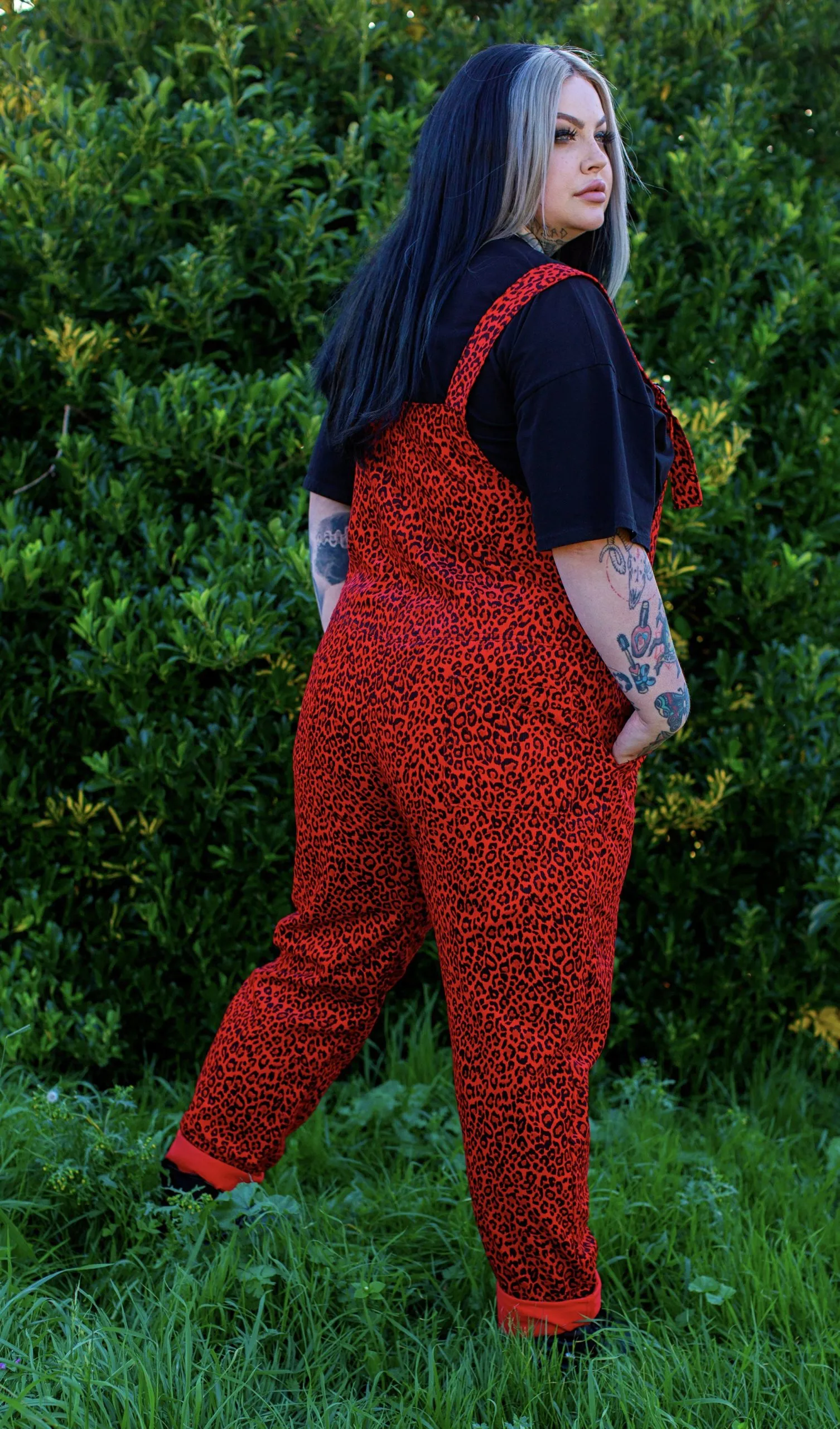 Run & Fly – Red Leopard Print Corduroy Dungarees