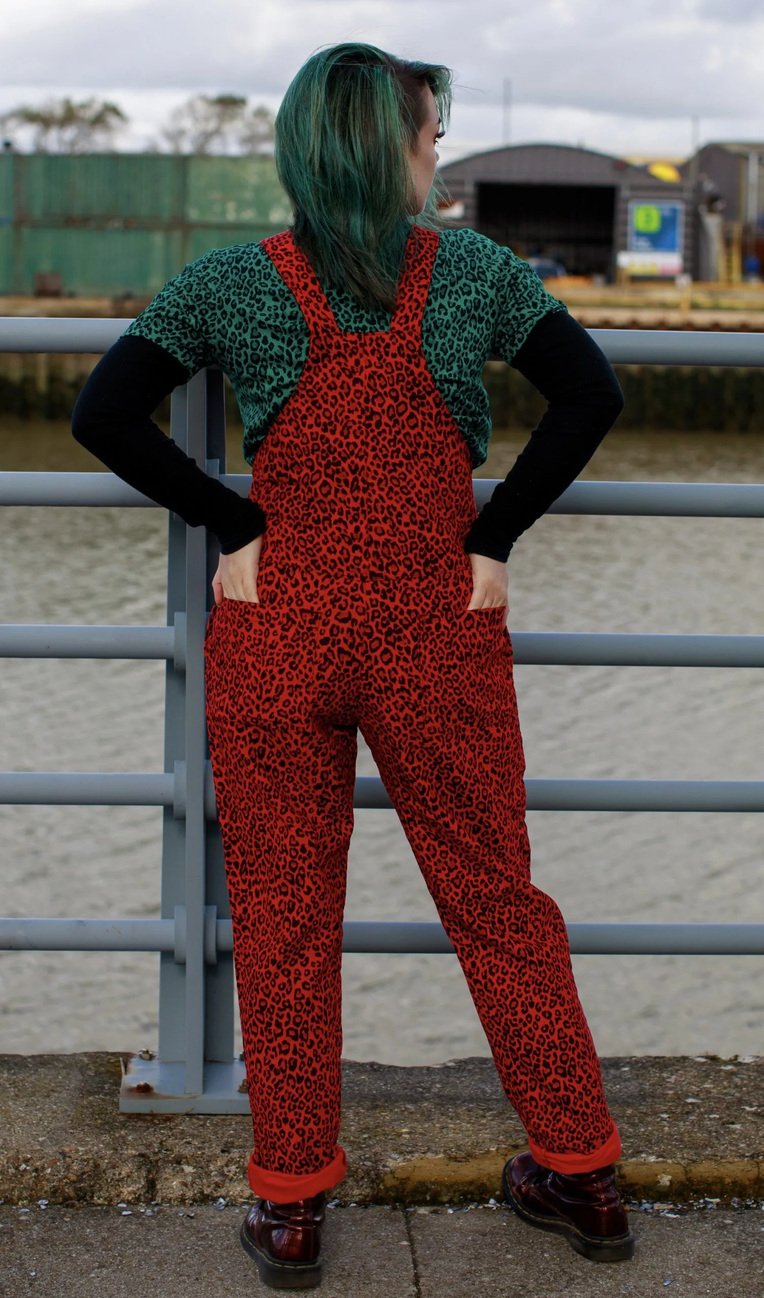 Run & Fly – Red Leopard Print Corduroy Dungarees