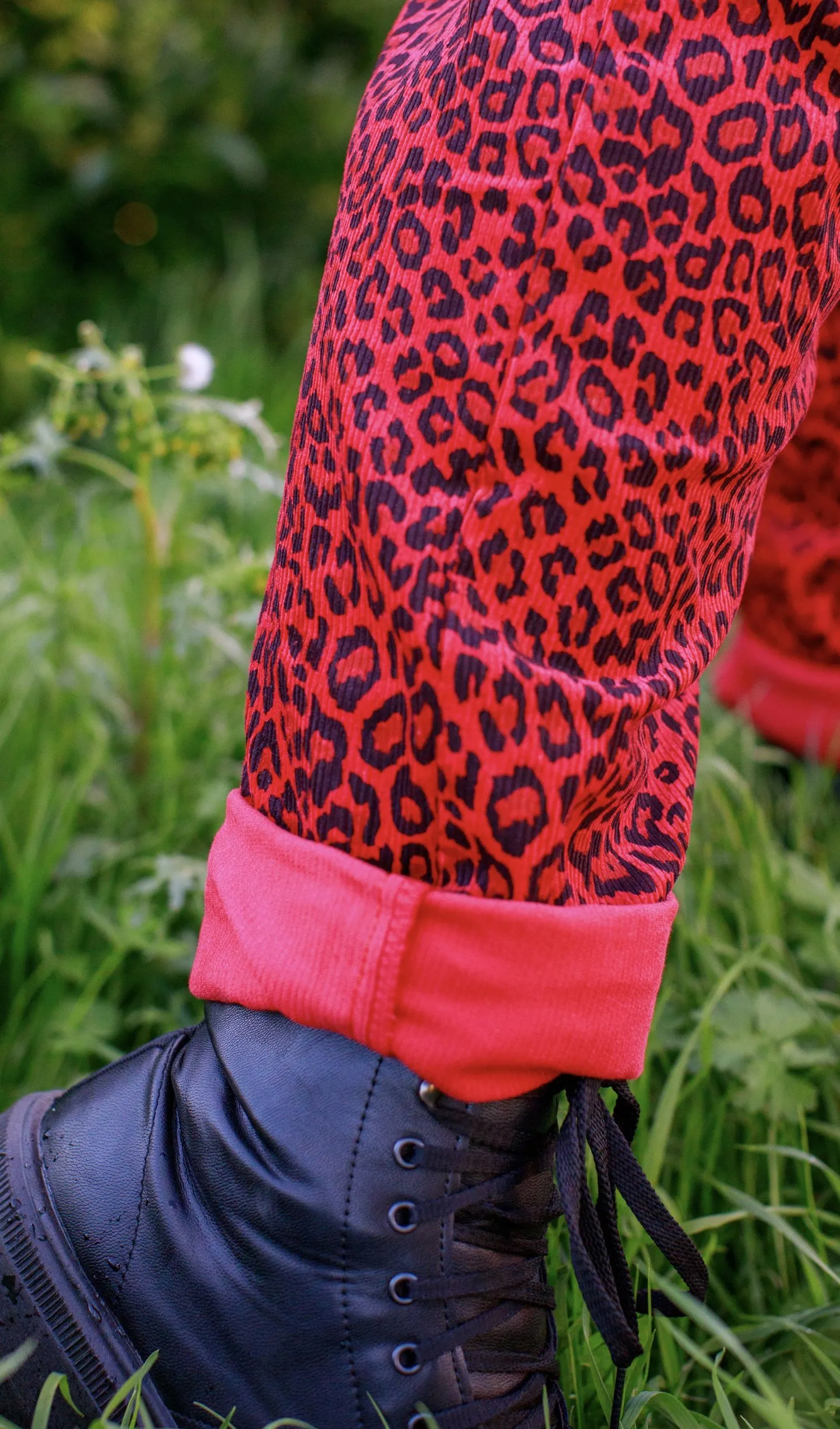 Run & Fly – Red Leopard Print Corduroy Dungarees