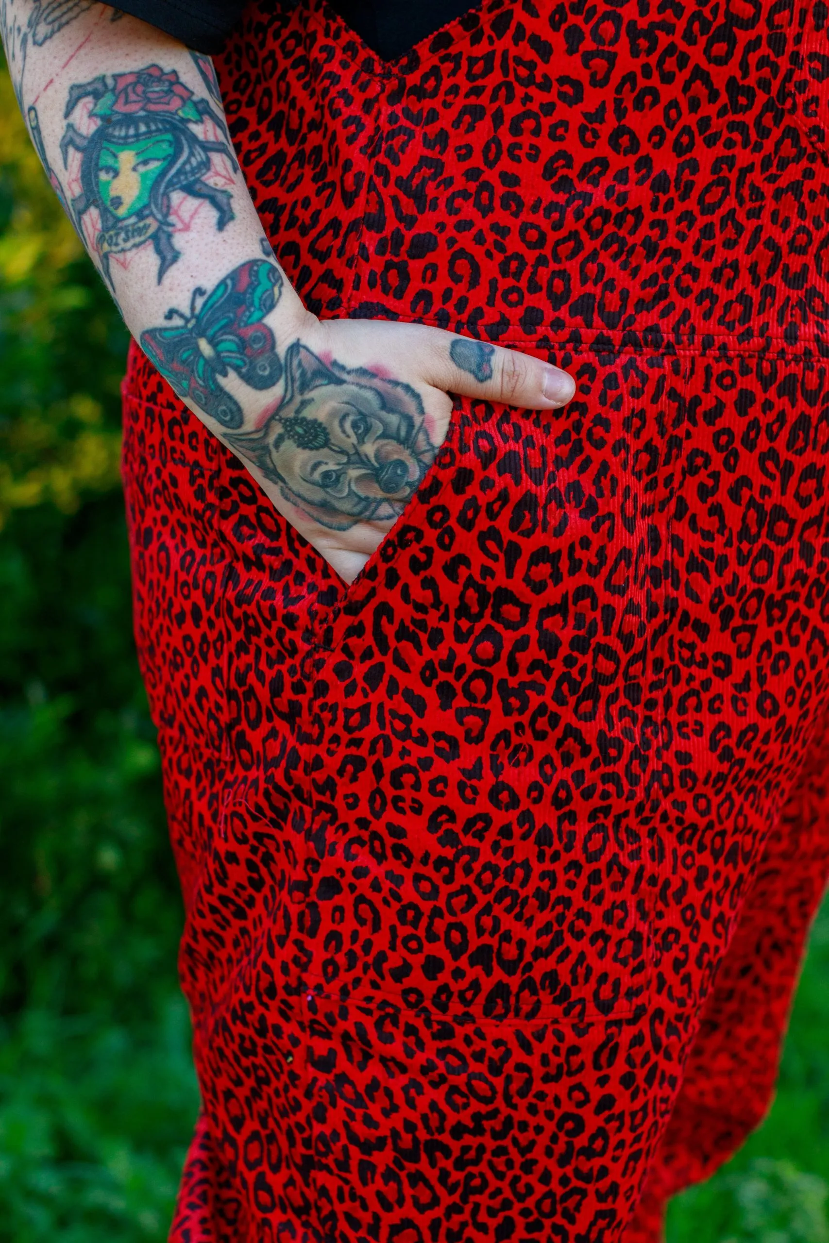 Run & Fly – Red Leopard Print Corduroy Dungarees