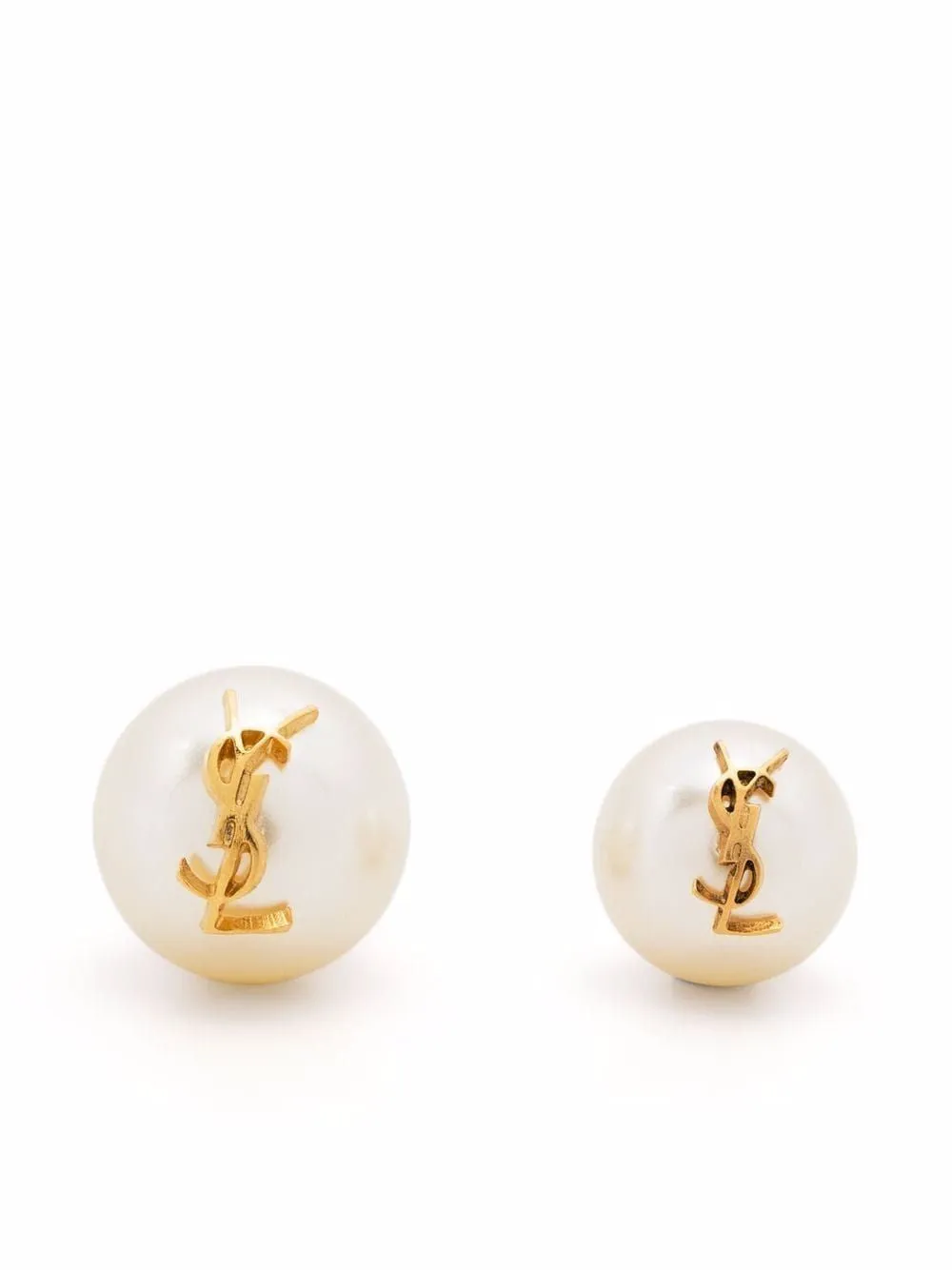 SAINT LAURENT Gold Plated Faux Pearl Stud Earrings