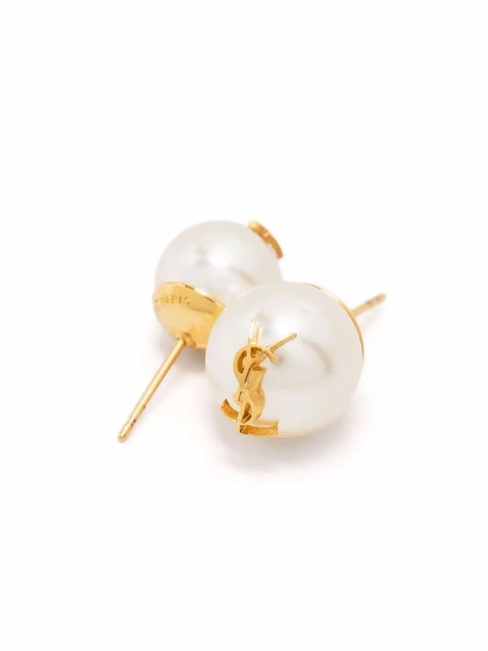 SAINT LAURENT Gold Plated Faux Pearl Stud Earrings