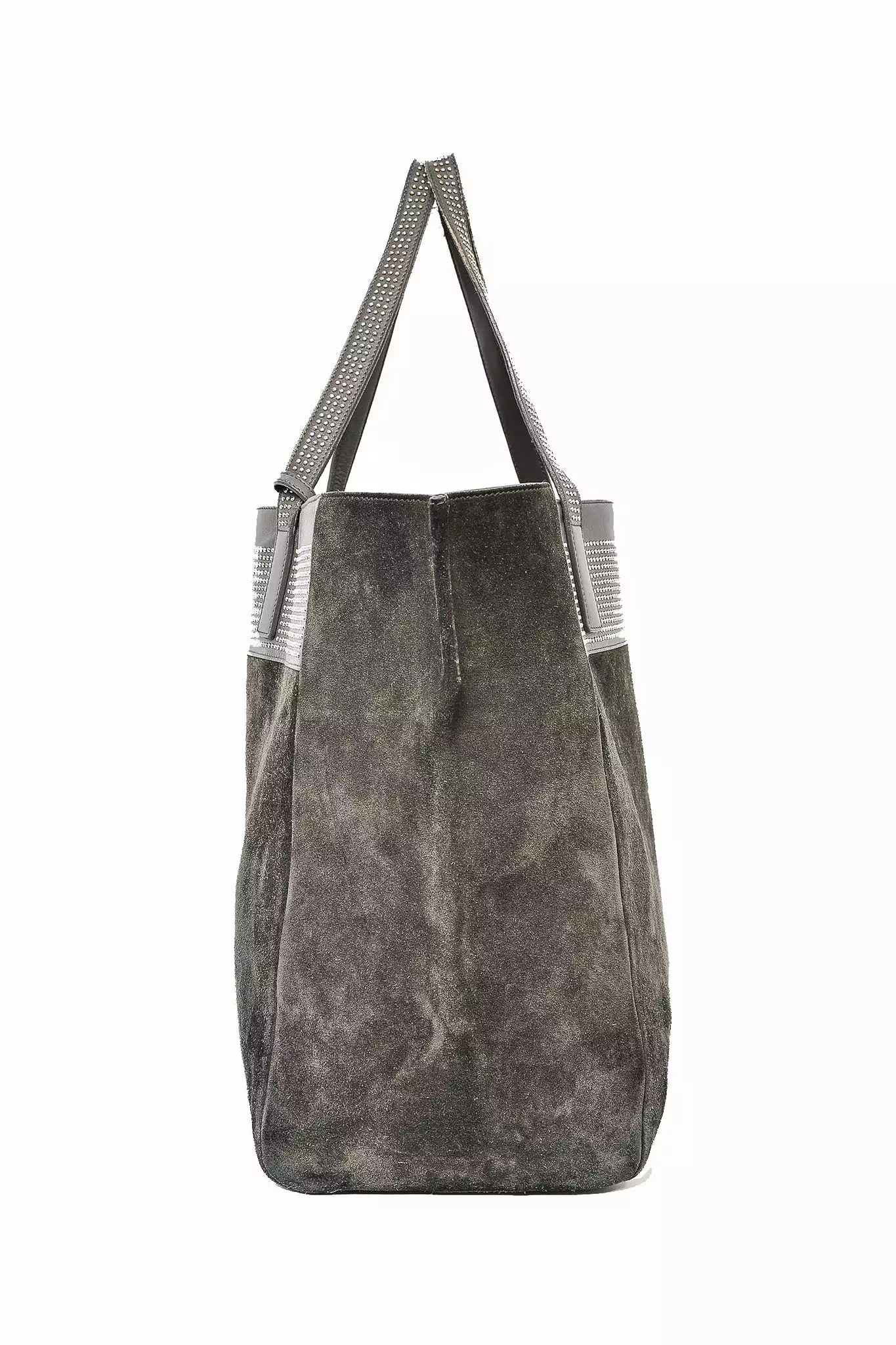 Saint Laurent Grey Suede/ Leather Silver Studded Large Tote w/ Pouch