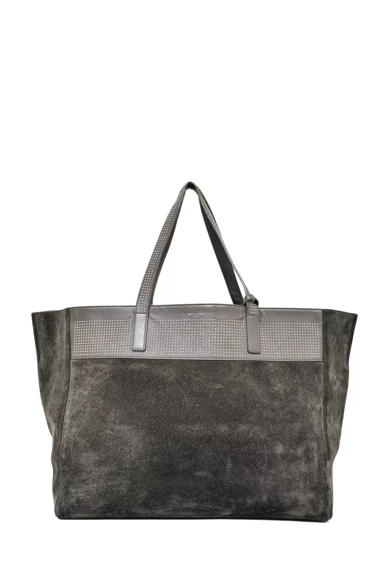 Saint Laurent Grey Suede/ Leather Silver Studded Large Tote w/ Pouch