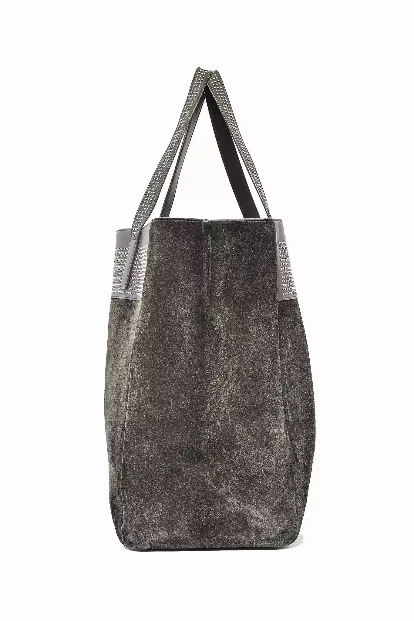 Saint Laurent Grey Suede/ Leather Silver Studded Large Tote w/ Pouch