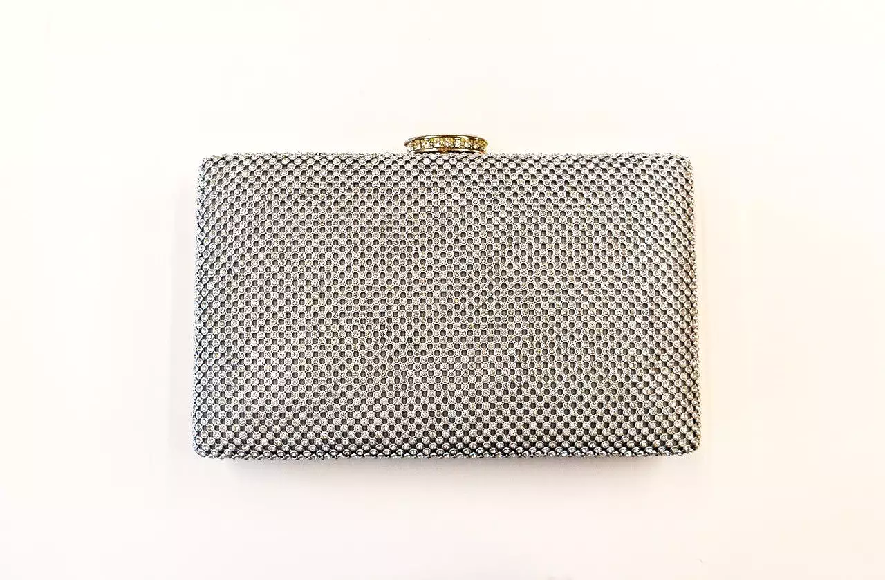 Silver Diamante Crystal Party Clutch Handbag