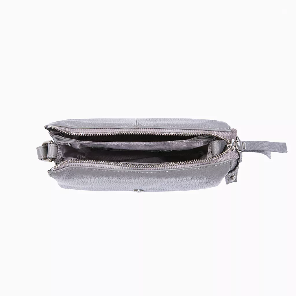 Slim Ladies Leather Crossbody, Oyster Grey