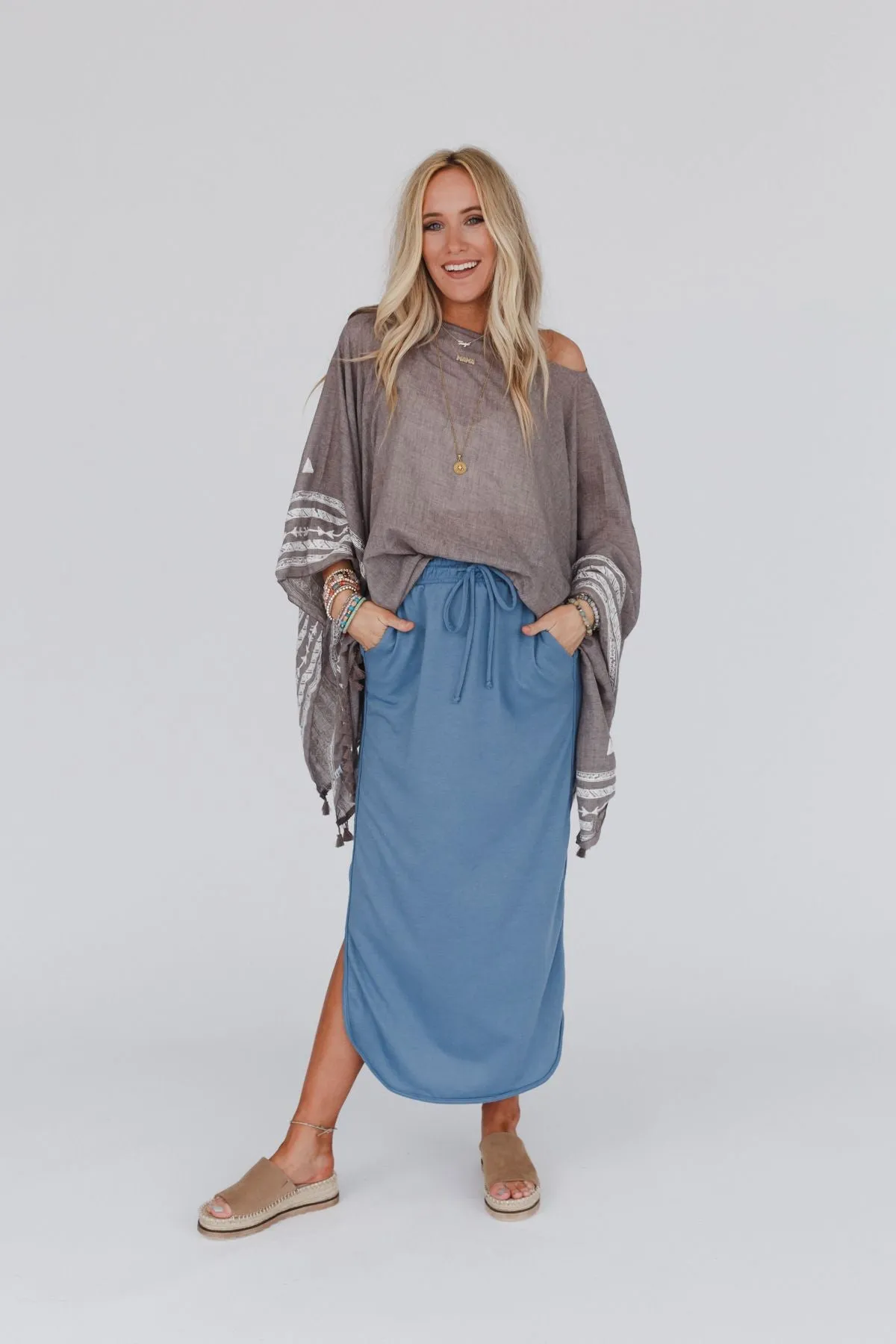 So Comfy Drawstring Maxi Skirt - Gunmetal