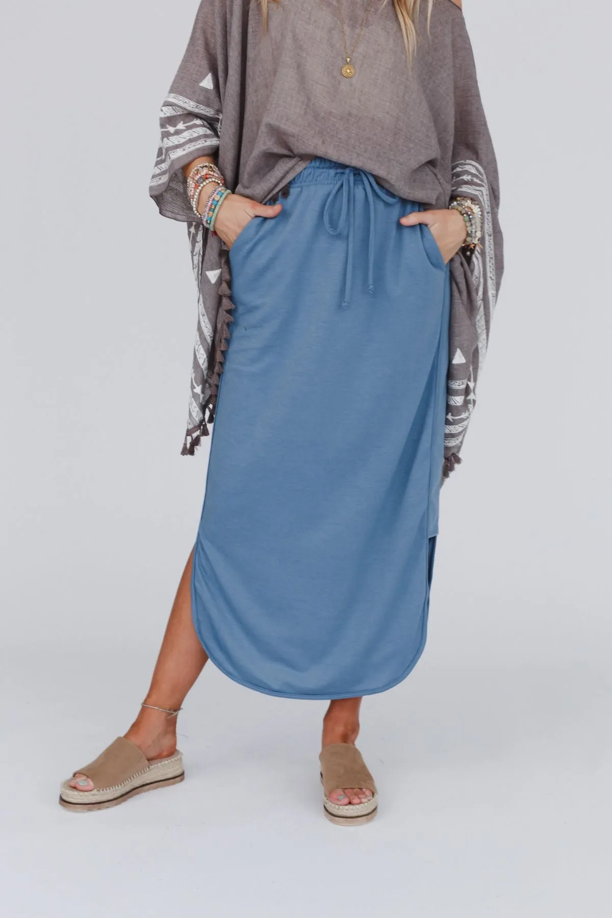 So Comfy Drawstring Maxi Skirt - Gunmetal