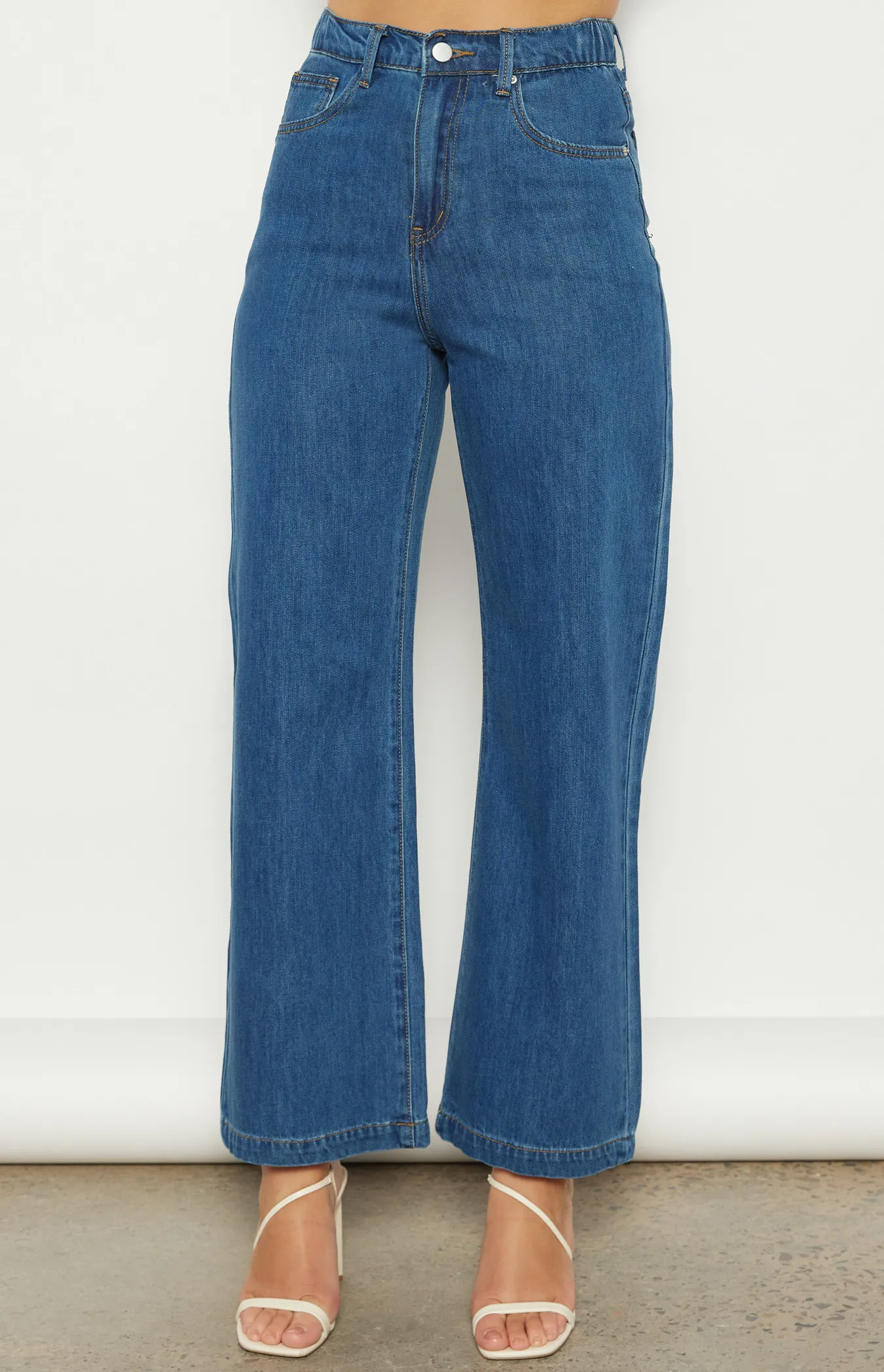 Straight Leg Denim Pants with Elastic Waistband Detail (WDM620)