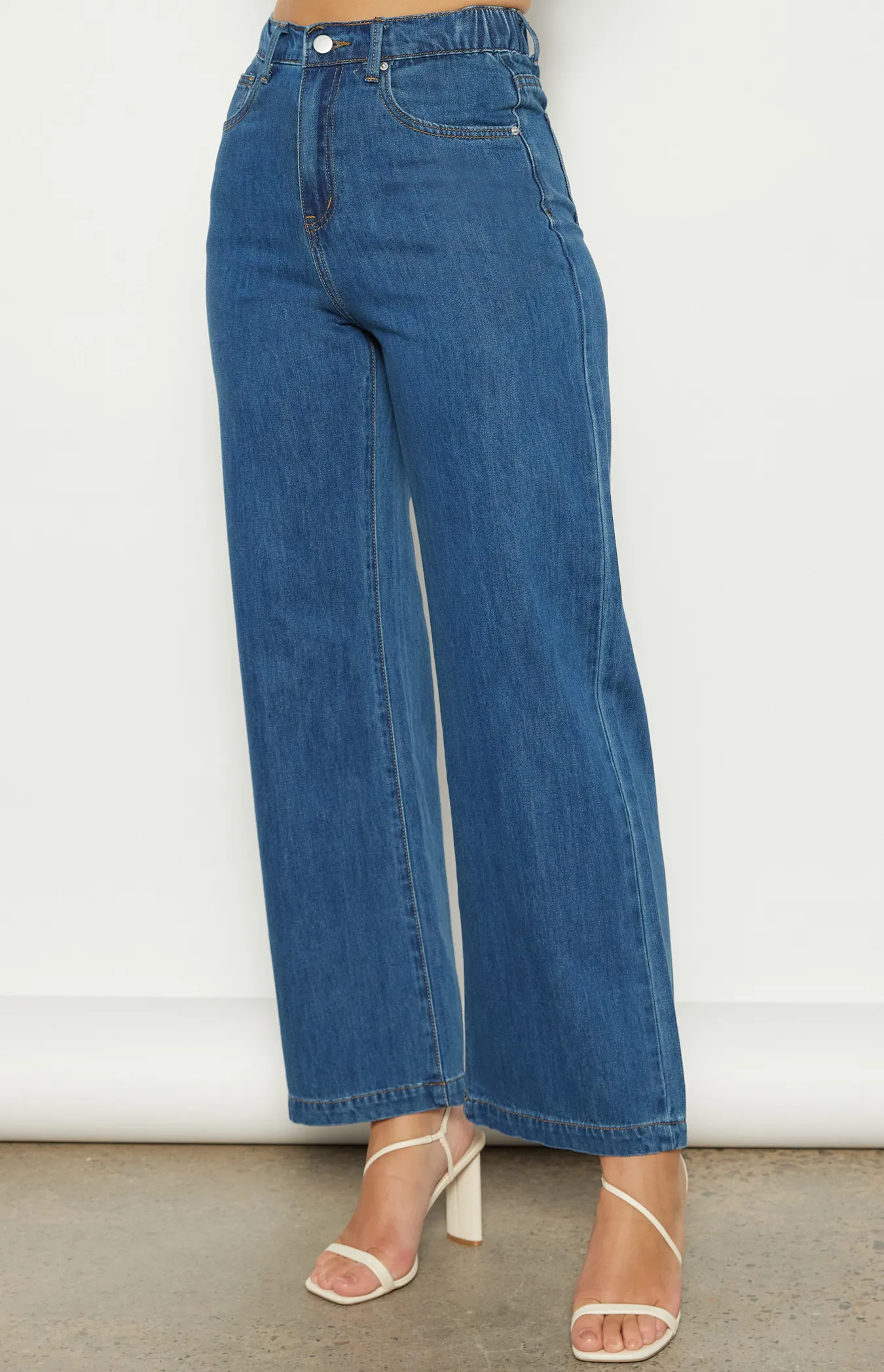 Straight Leg Denim Pants with Elastic Waistband Detail (WDM620)