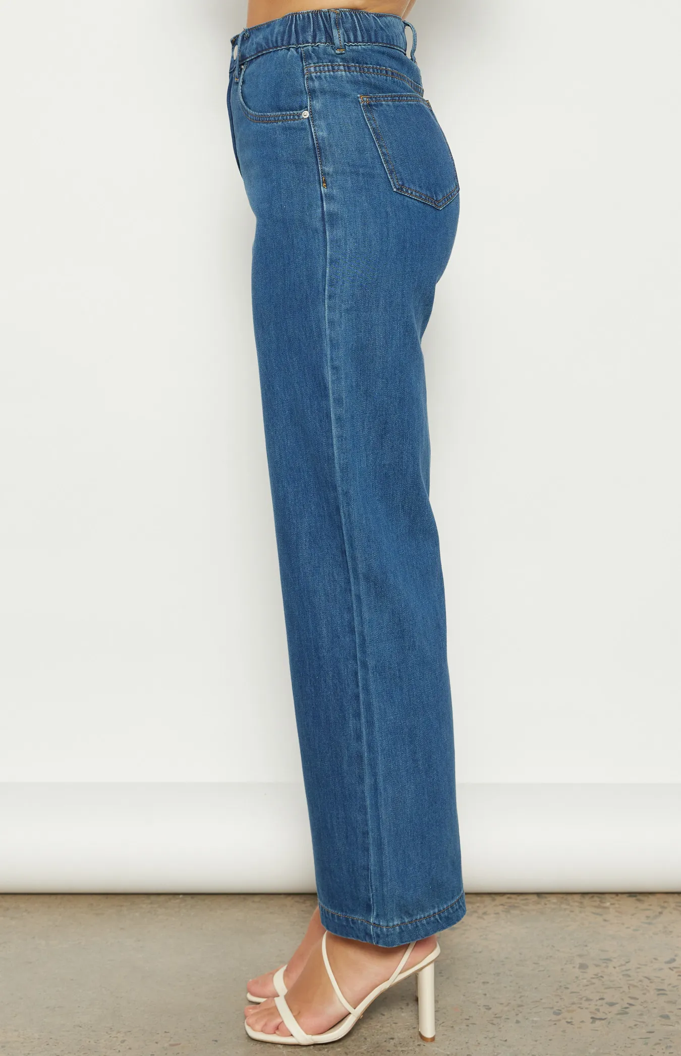 Straight Leg Denim Pants with Elastic Waistband Detail (WDM620)