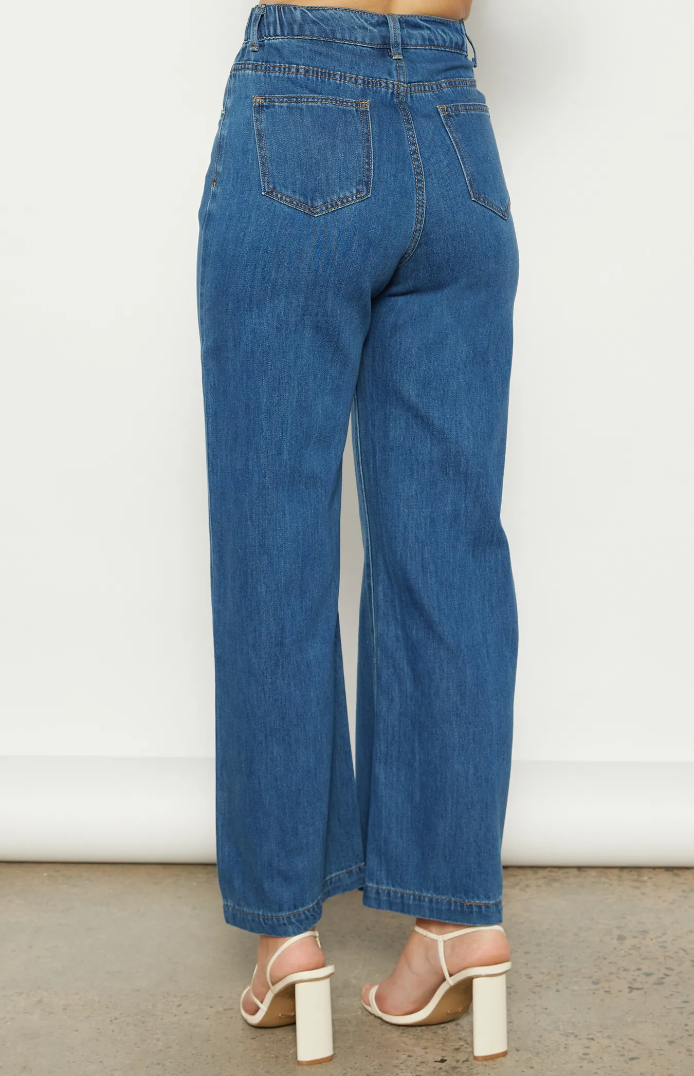 Straight Leg Denim Pants with Elastic Waistband Detail (WDM620)