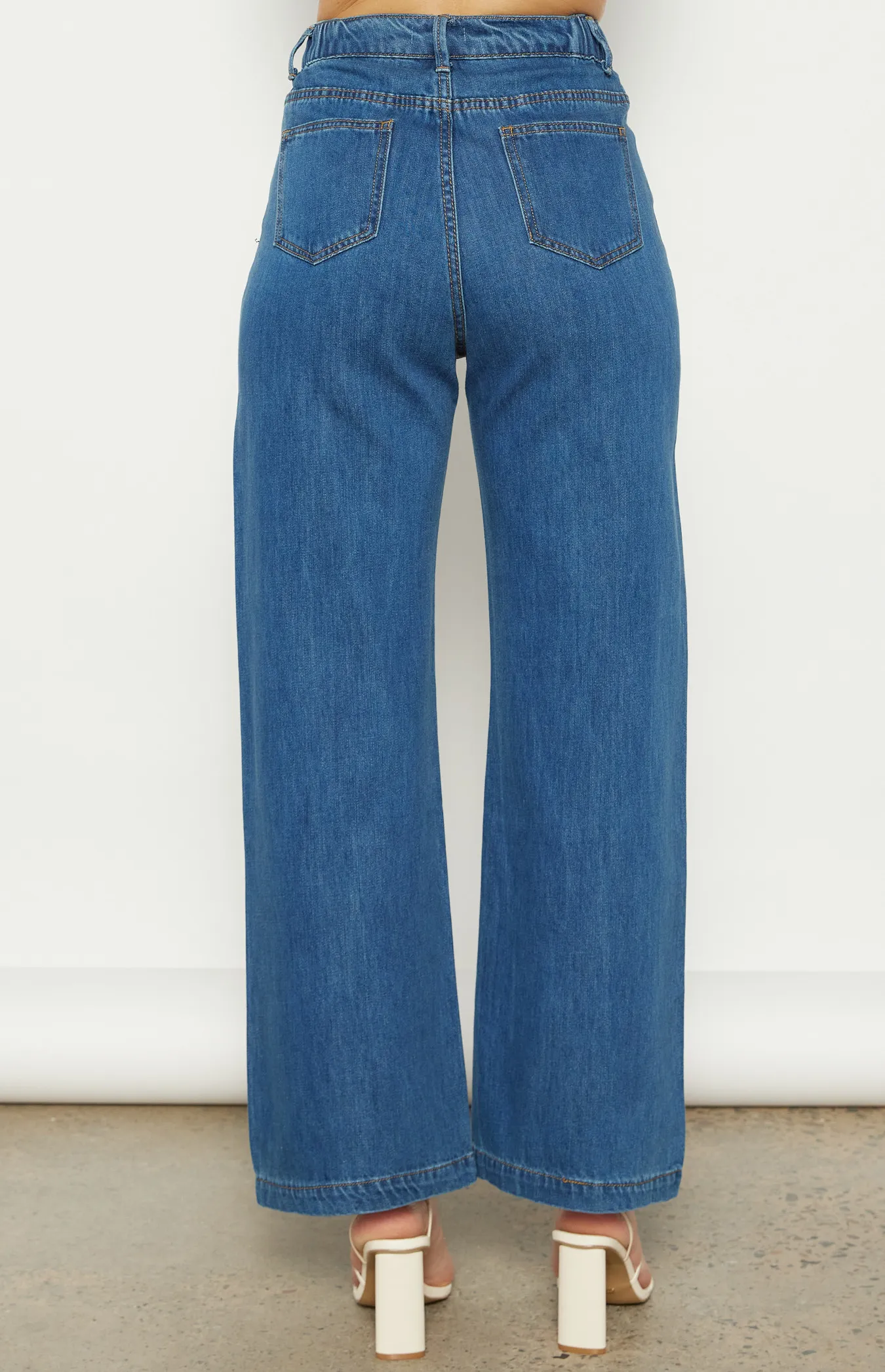 Straight Leg Denim Pants with Elastic Waistband Detail (WDM620)