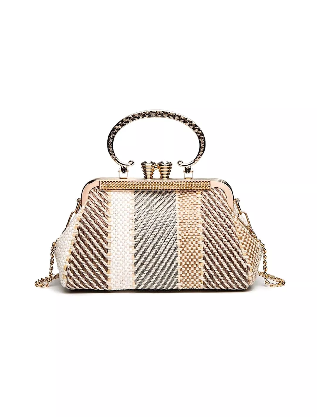 Striped Woven Pattern Gold Trim Purse