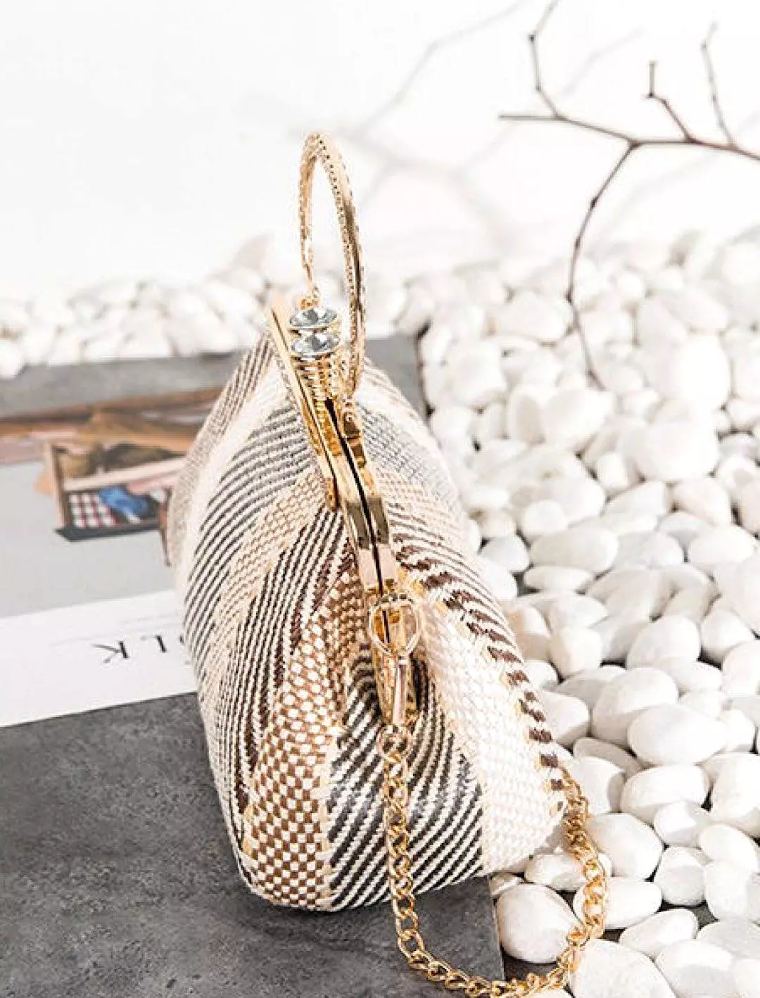 Striped Woven Pattern Gold Trim Purse