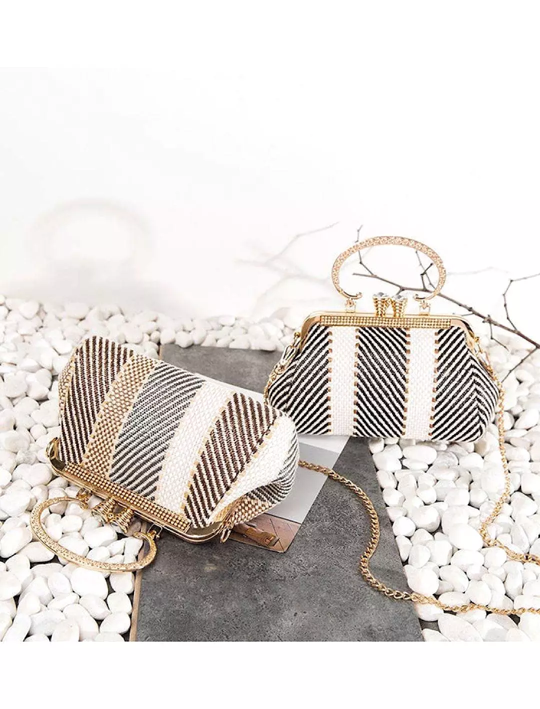 Striped Woven Pattern Gold Trim Purse