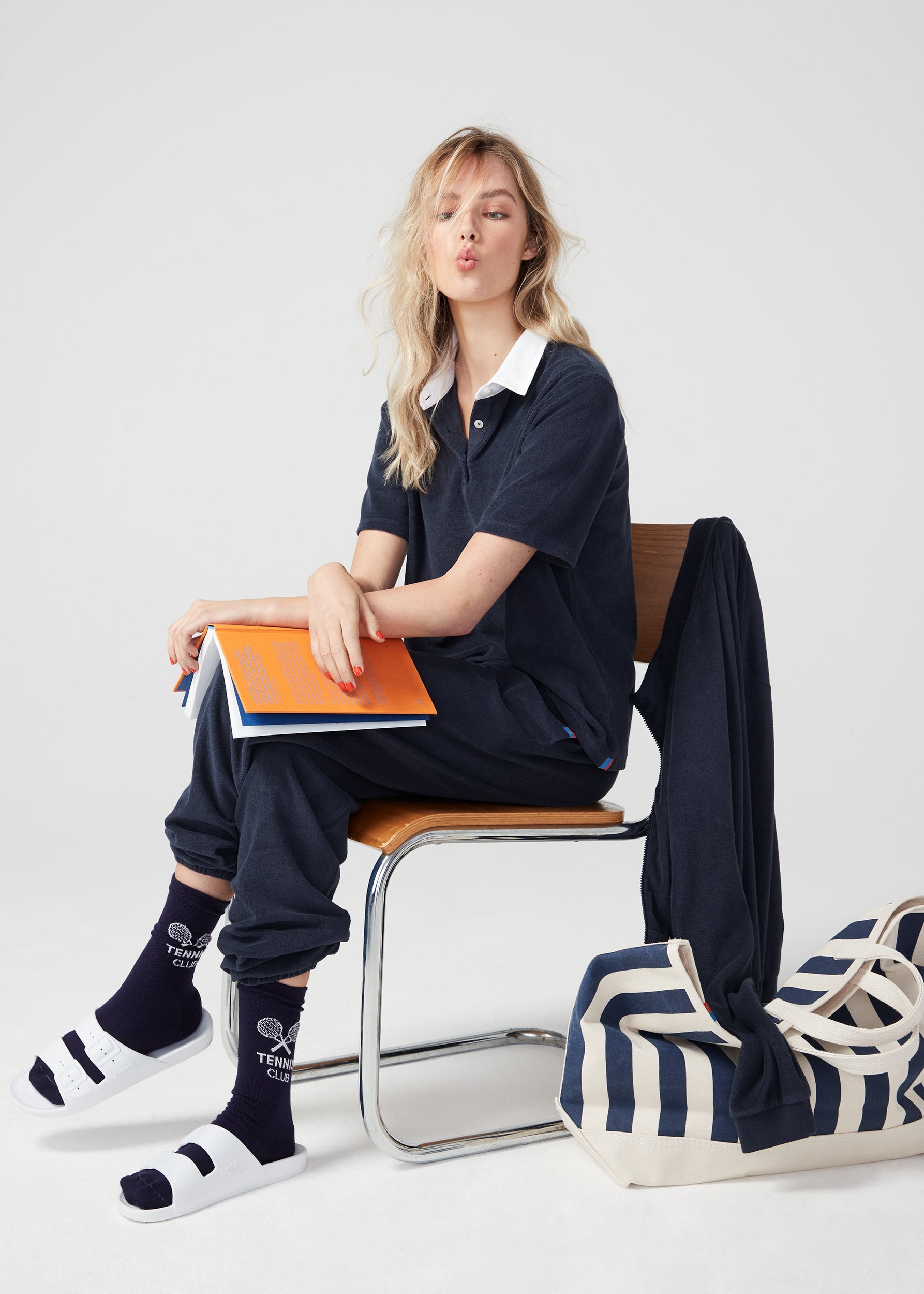 The All Over Striped Tote - Canvas/Navy