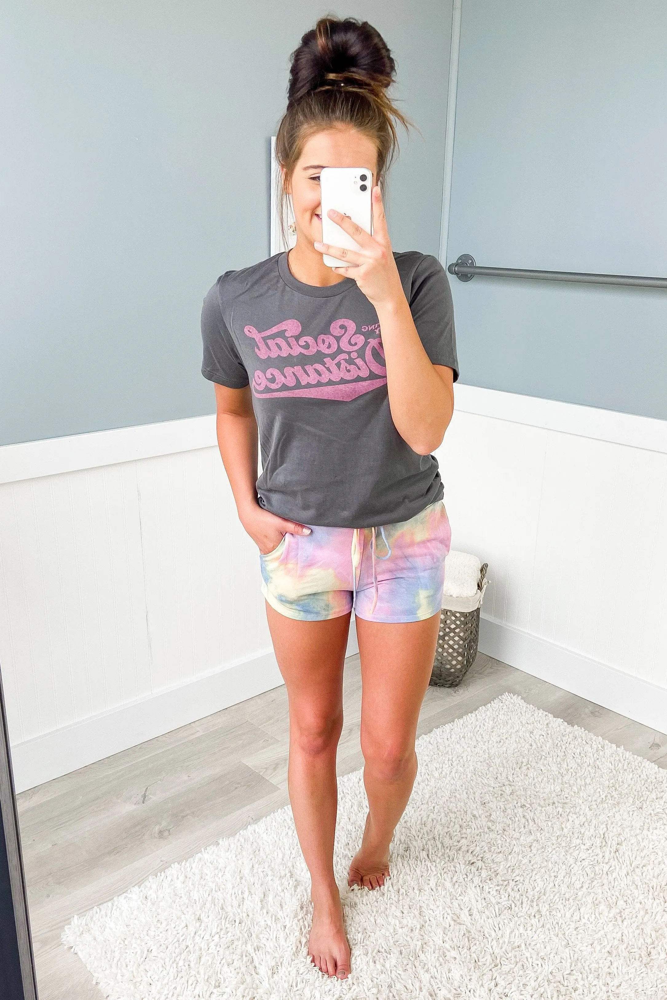 Tie Dye Drawstring Shorts- Yellow, Slate Blue, Pink