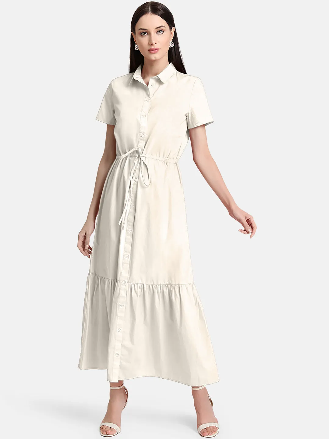 Tiered Shirt Dress With Drawstring