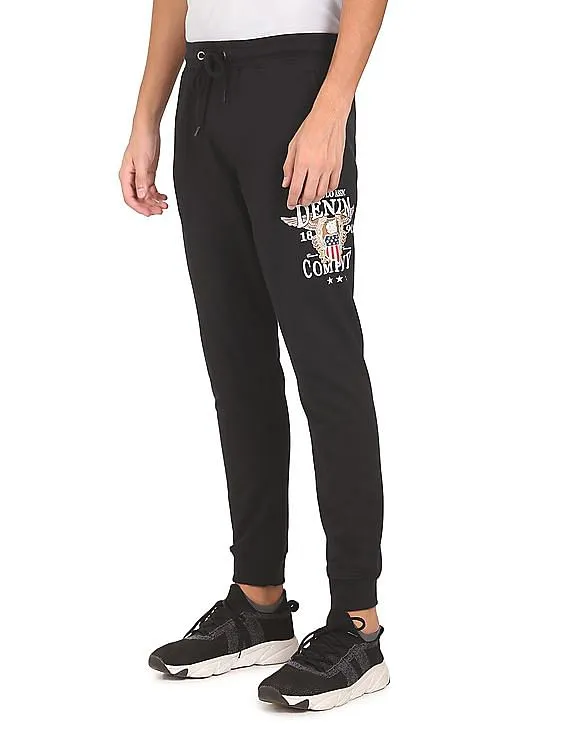 U.S. Polo Assn. Denim Co. Men Black Drawstring Waist Solid Joggers