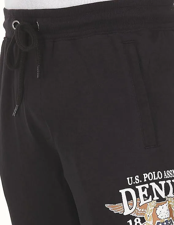 U.S. Polo Assn. Denim Co. Men Black Drawstring Waist Solid Joggers