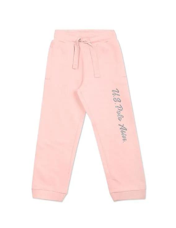 U.S. Polo Assn. Kids Drawstring Waist Glitter Logo Joggers