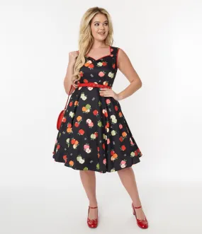 Voodoo Vixen Black & Apples Flare Dress