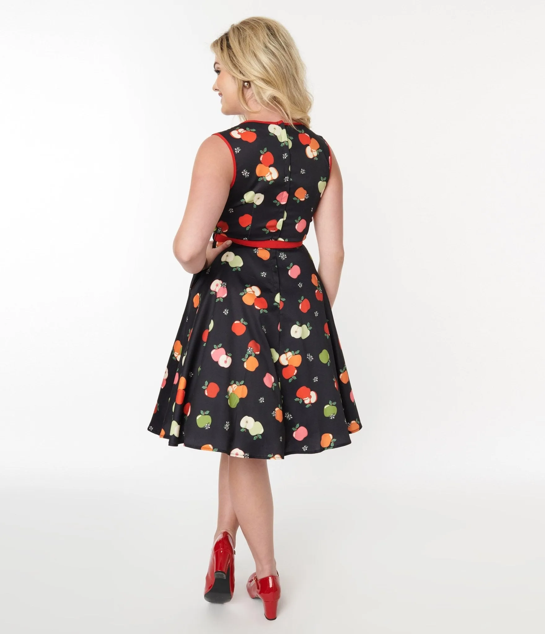 Voodoo Vixen Black & Apples Flare Dress