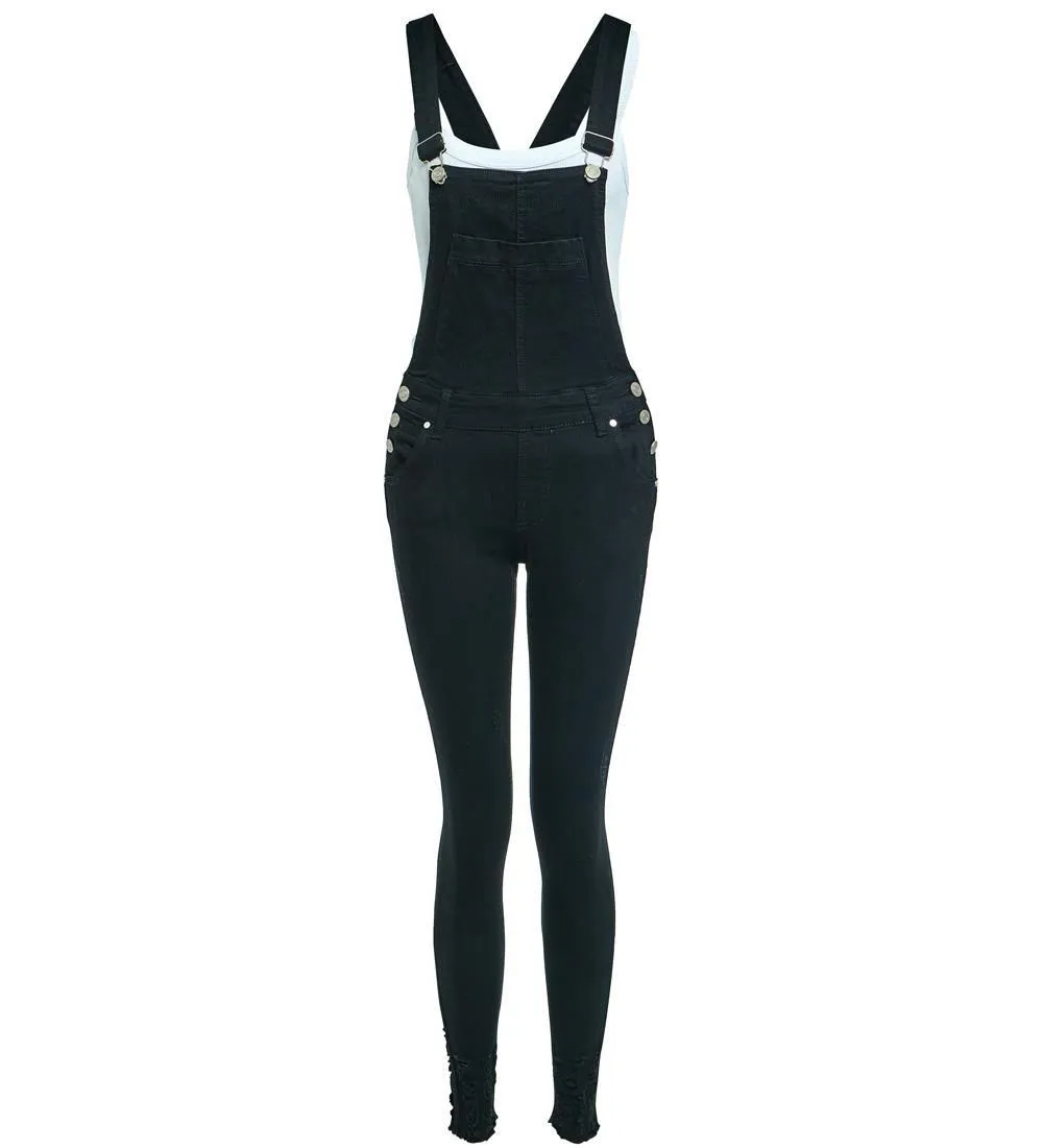 Womens Stretch Denim Skinny dungarees, Black, Uk Sizes 6 to 16