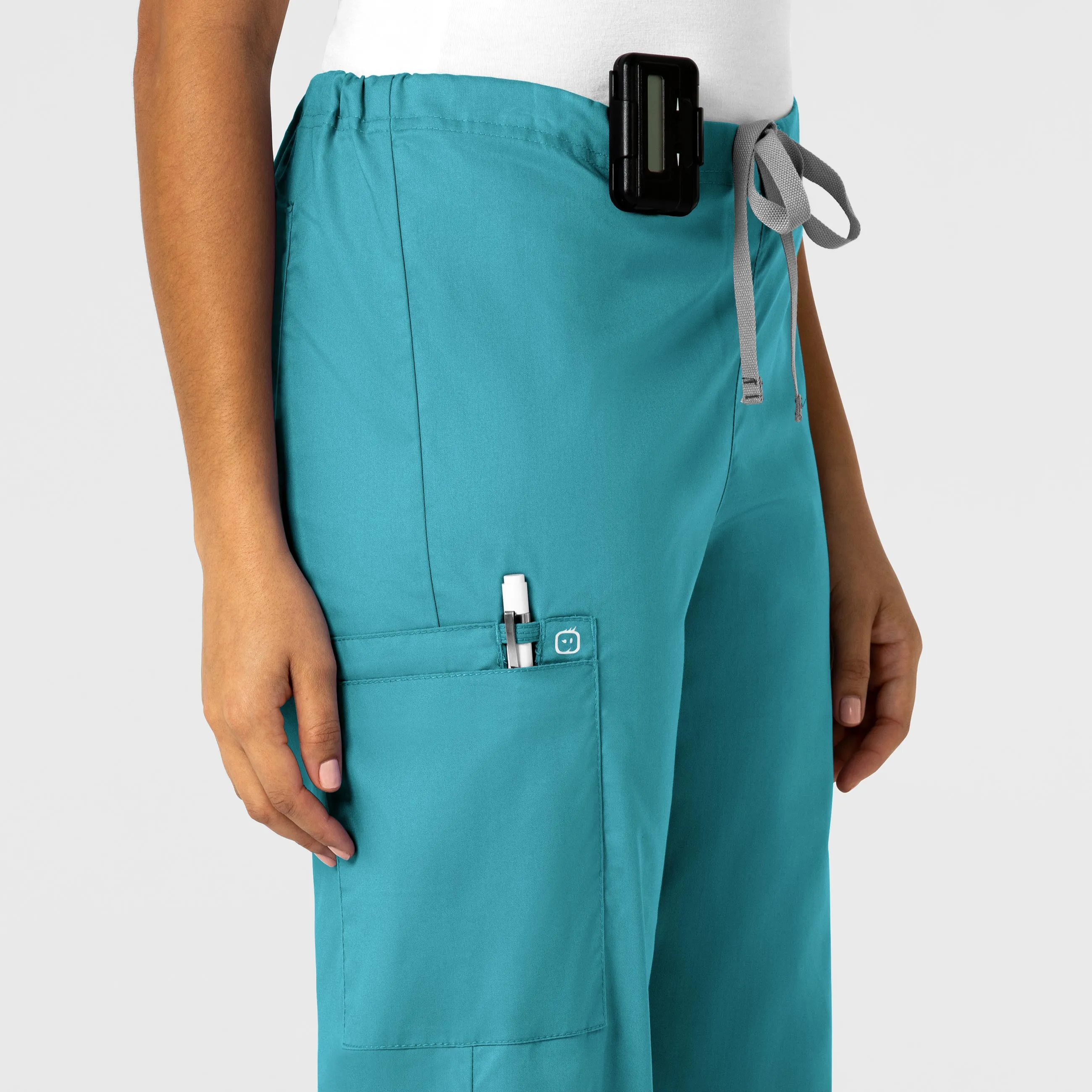 WonderWORK Unisex Drawstring Cargo Scrub Pant - Teal Blue