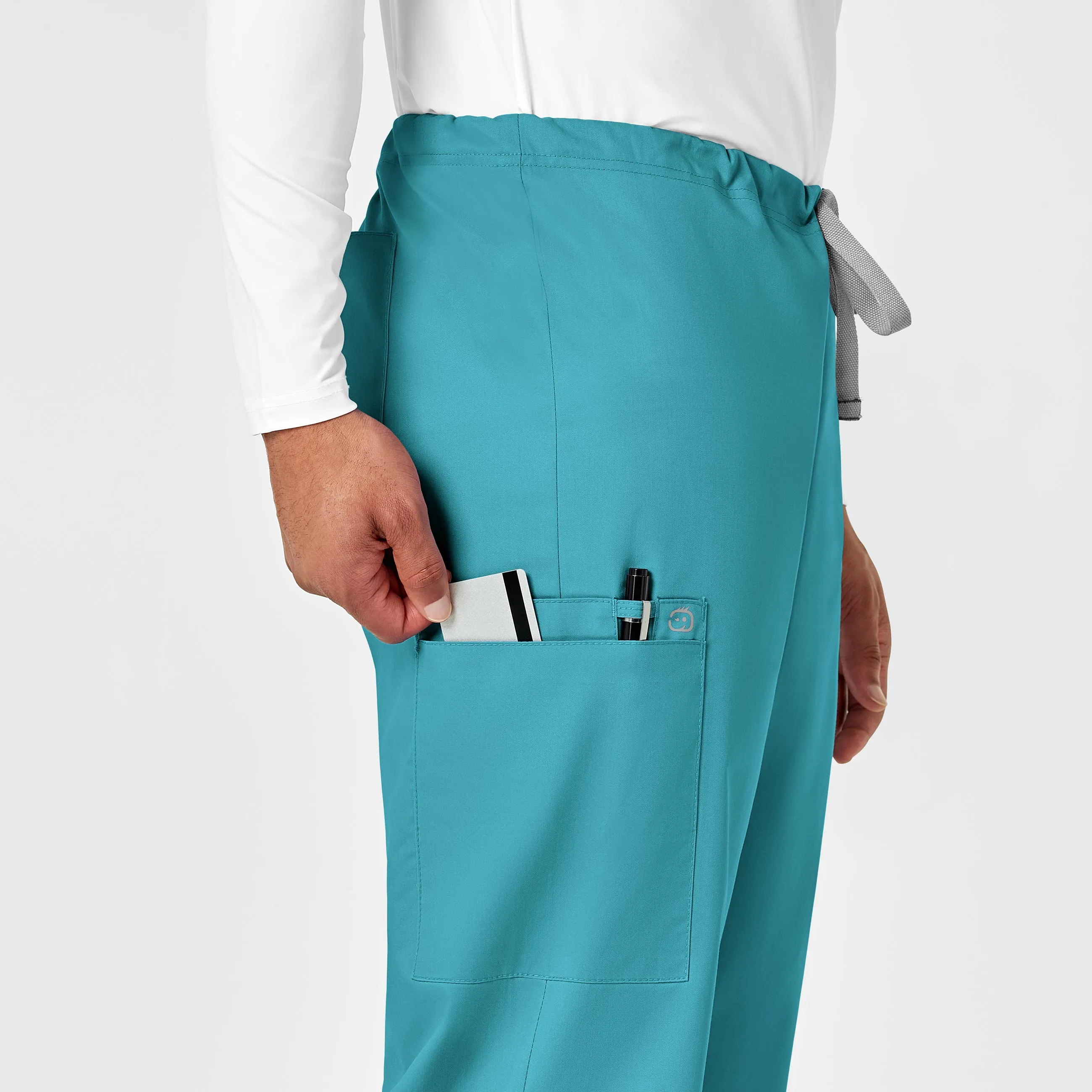 WonderWORK Unisex Drawstring Cargo Scrub Pant - Teal Blue