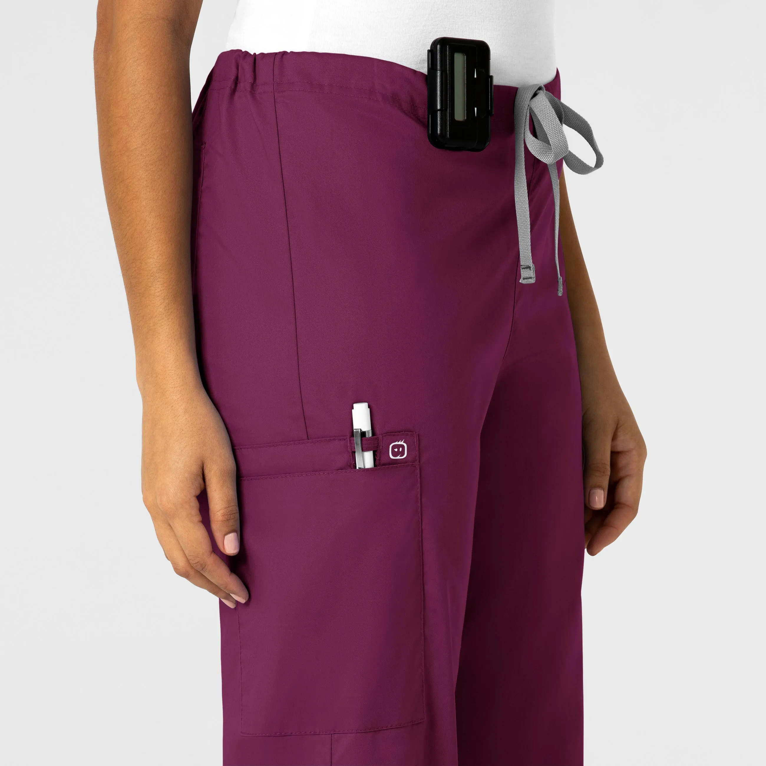 WonderWORK Unisex Drawstring Cargo Scrub Pant - Wine