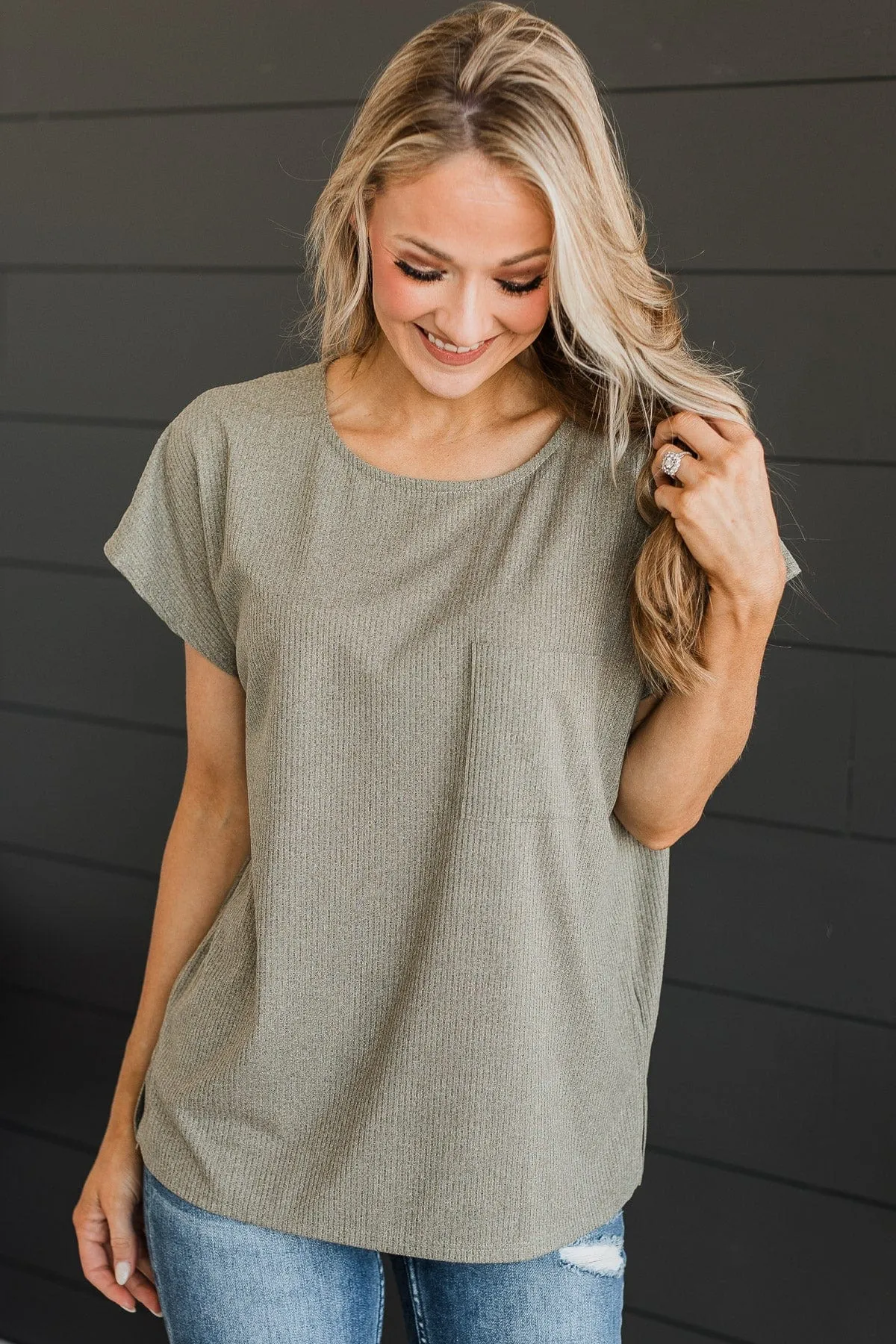 Wrapped Around Your Finger Knit Top- Dusty Olive