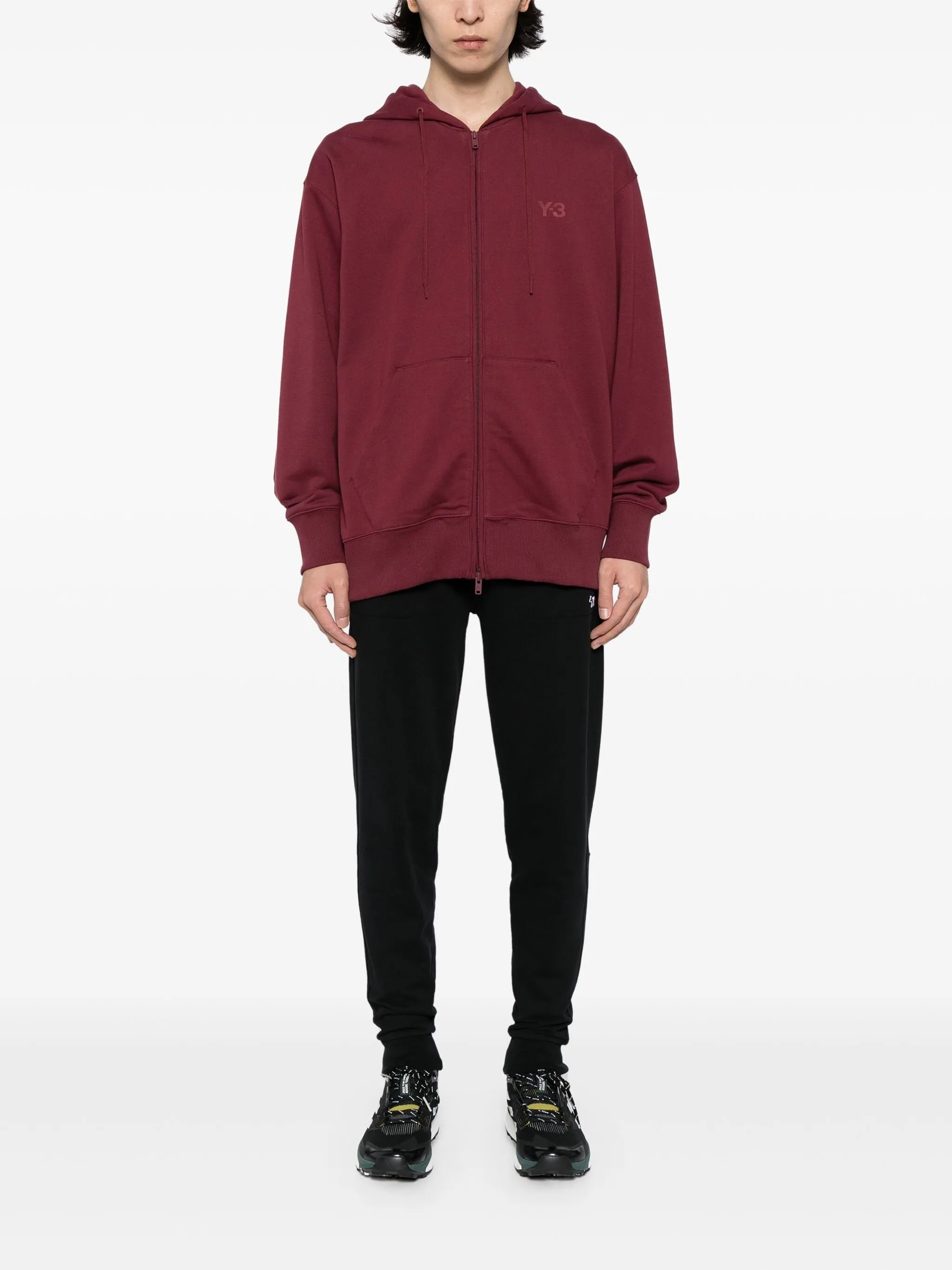 Y-3 LOGO-PRINT FRONT ZIP FASTENING DRAWSTRING HOODIE