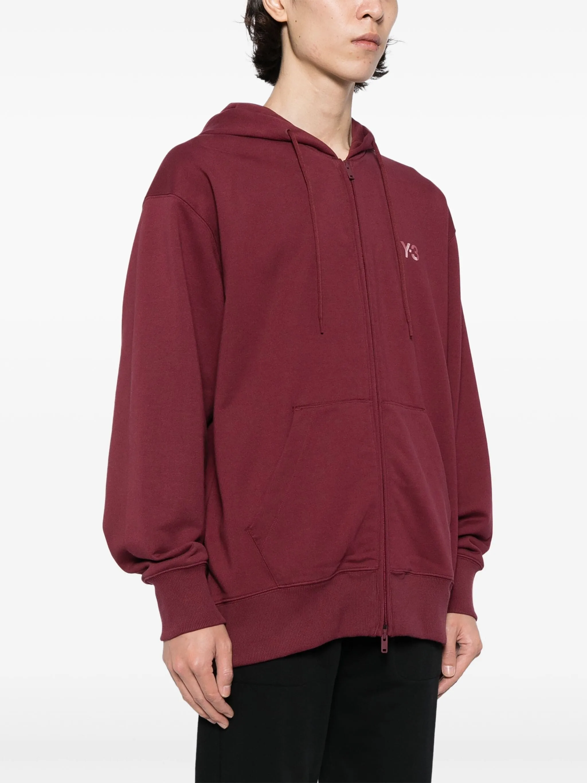 Y-3 LOGO-PRINT FRONT ZIP FASTENING DRAWSTRING HOODIE