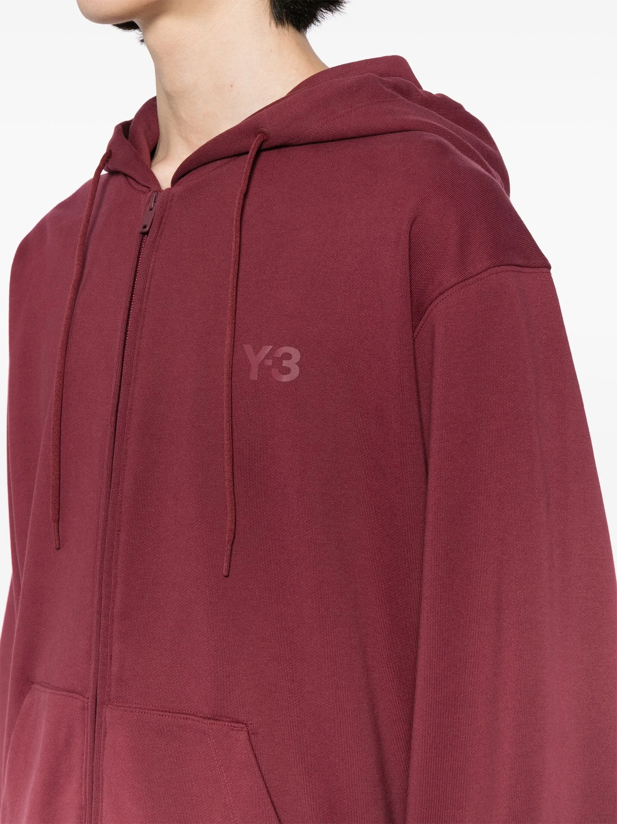 Y-3 LOGO-PRINT FRONT ZIP FASTENING DRAWSTRING HOODIE